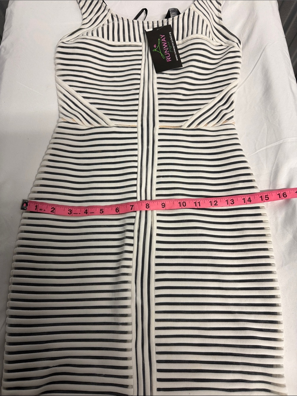 bebe Black White Striped Bodycon Midi Dress | Illusion Panel | Small - Picture 11 of 15